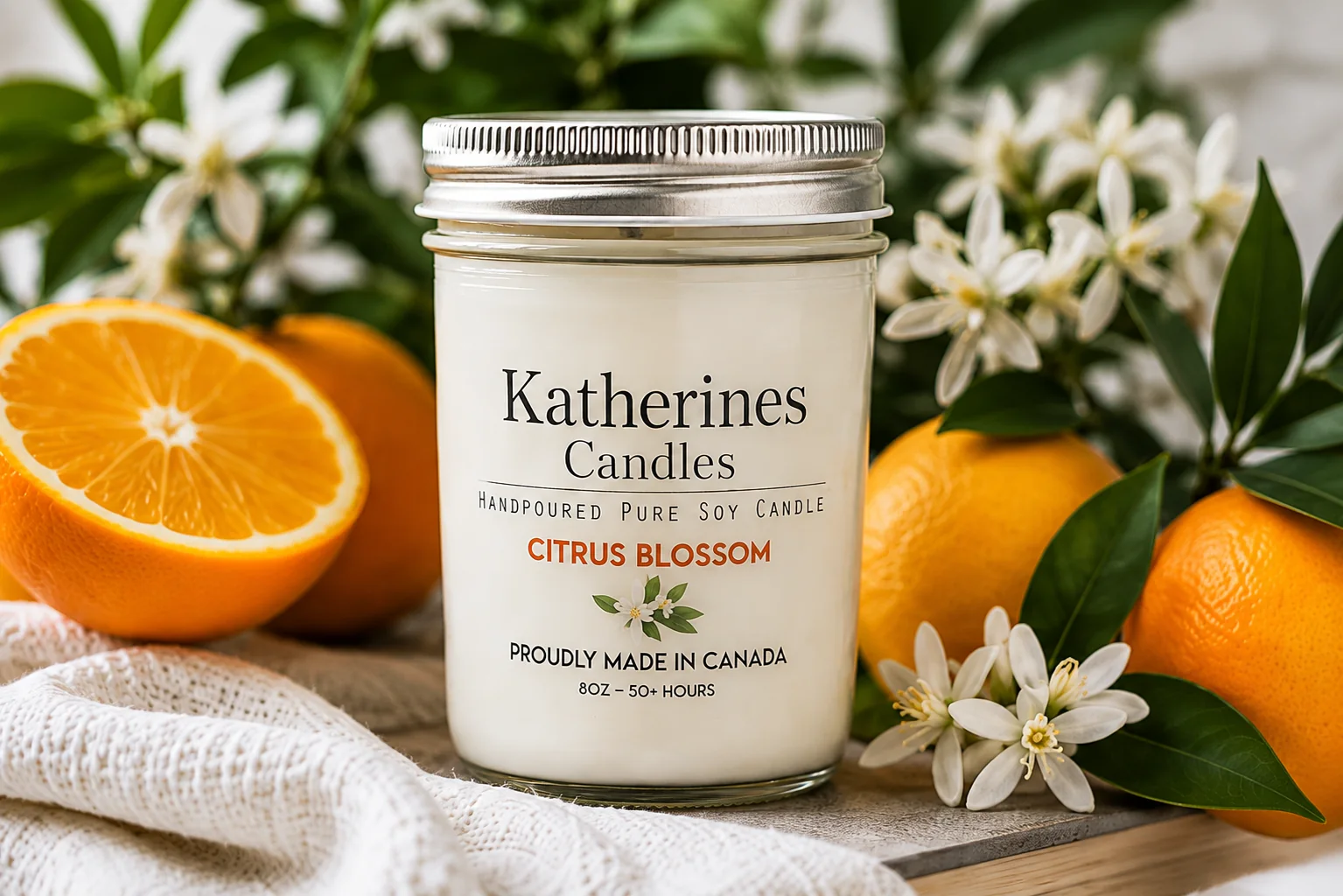 Citrus Blossom candle with oranges and white flowers