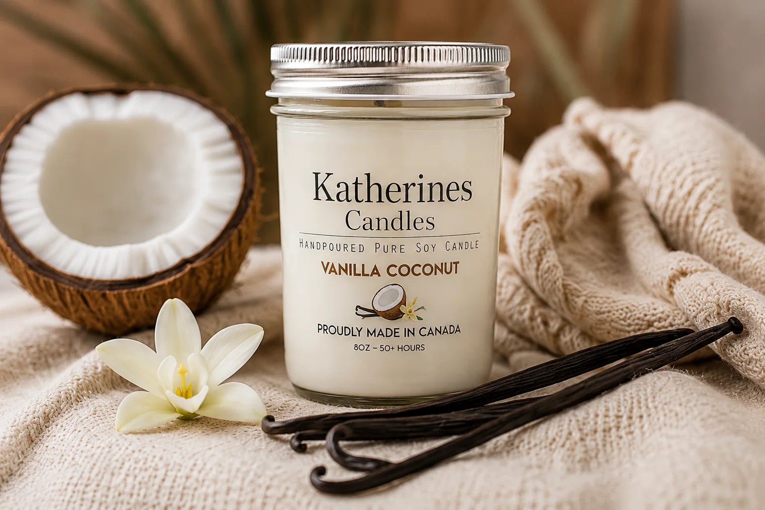 Vanilla Coconut candle with coconut and vanilla beans